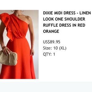 Showpo Red Orange One Shoulder Ruffle Dress -Like New!
